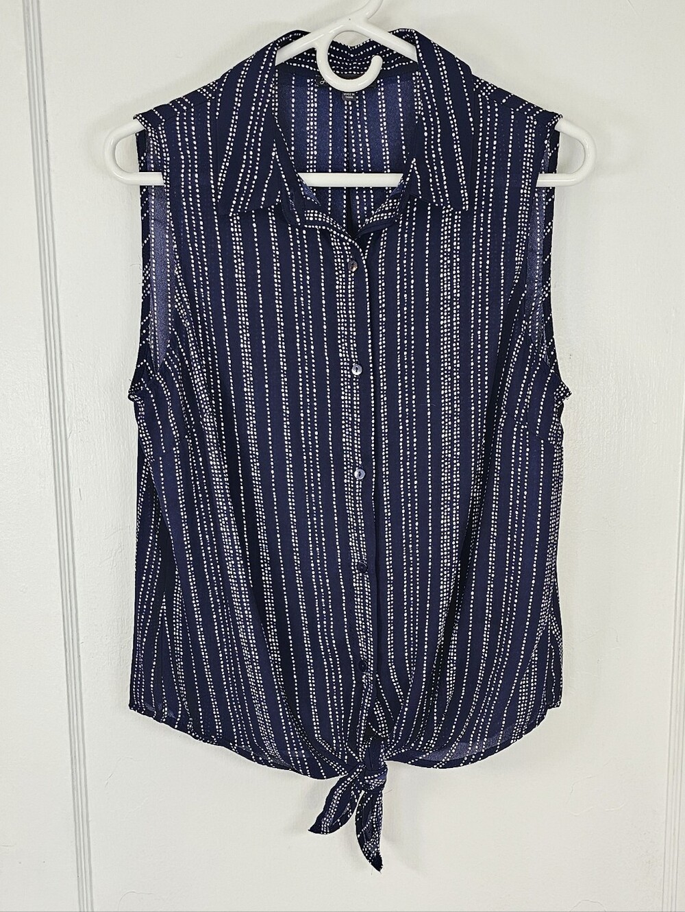 Adrianna Papell Navy Tie-Front Button-Up Top